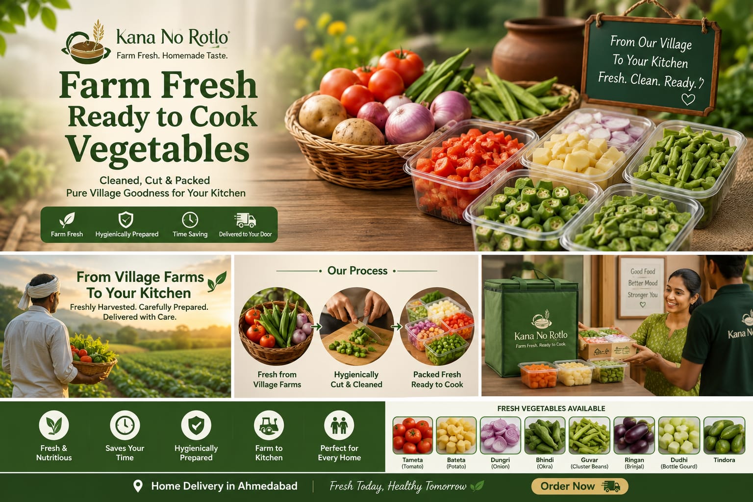 Farm Fresh Ready-to-Cook Vegetables in Ahmedabad | Freshly Cut & Hygienically PackedFresh Village Vegetables, Cleaned, Cut & Ready to Cook